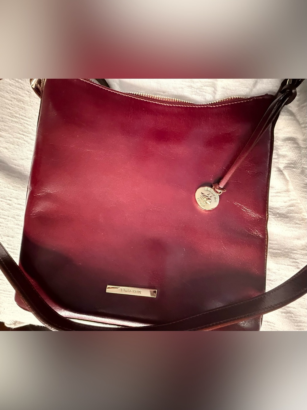 Burgundy Brahmin smooth leather crossbody bag